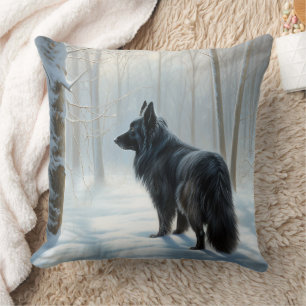 Coussin Chien à neiger belge Noël