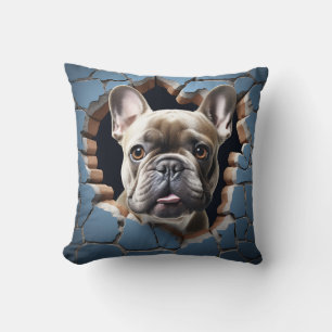 Coussin Chien à taureaux français 3D cracké Trou bleu Mur