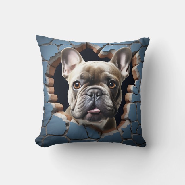 Coussin Chien à taureaux français 3D cracké Trou bleu Mur (Recto)