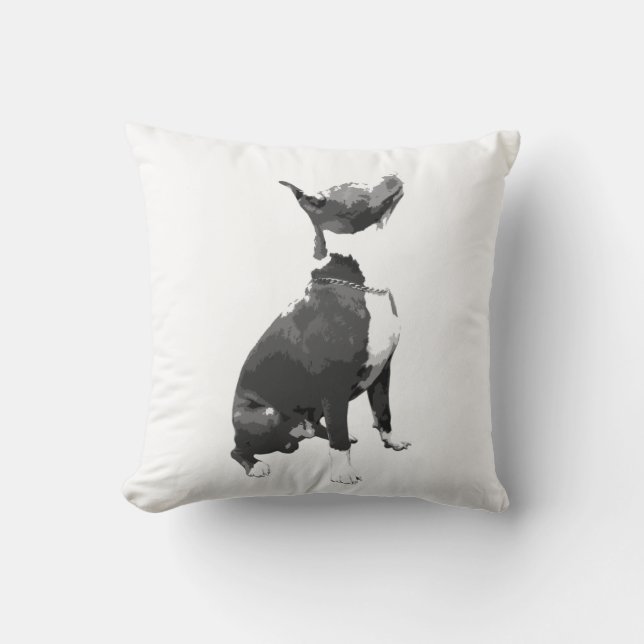 Coussin Chien à tête blanche et noir tendance (Recto)