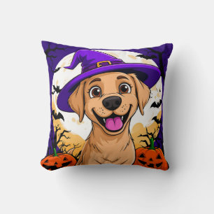 Coussin Chien adorable avec un chapeau de sorcière