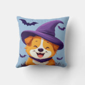 Coussin Chien adorable avec un chapeau de sorcière (Verso)