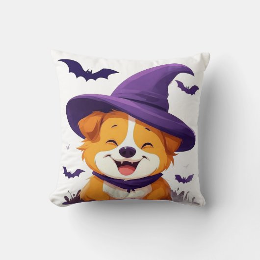 Coussin Chien adorable avec un chapeau de sorcière (Recto)