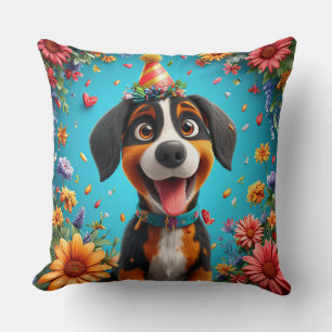 Coussin Chien adorable célébrant une fête d'anniversaire