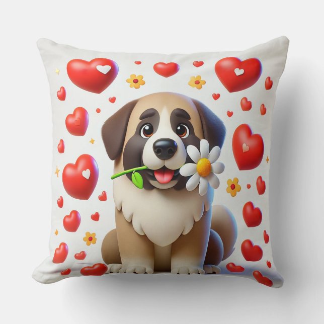 Coussin Chien adorable entouré de cœurs (Recto)