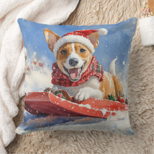 Coussin Chien Basenji en Traîneau Laissez Tomber la Neige