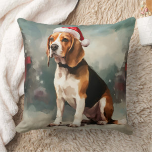 Coussin Chien beagle à Noël de neige
