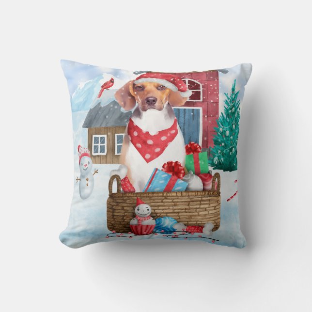Coussin Chien beagle dans la neige Maison de Chien de Noël (Recto)