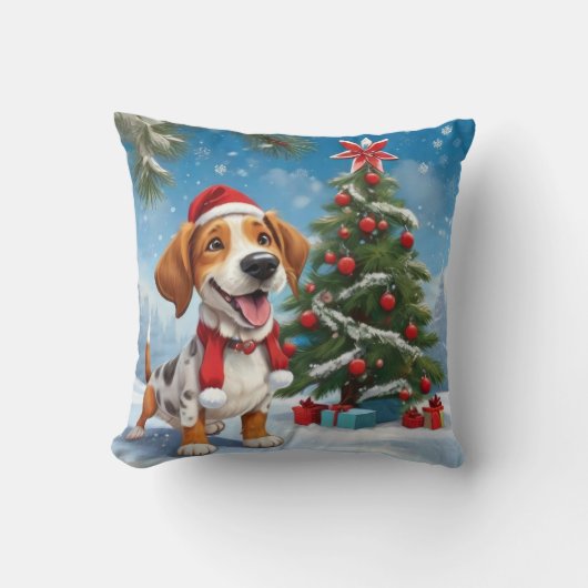 Coussin Chien Beagle de Noël (Recto)