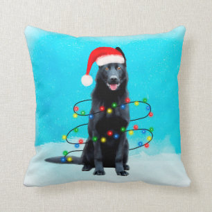 Coussin Chien berger allemand noir neige avec lumières