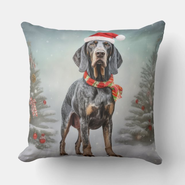 Coussin Chien Bluetick Coonhound dans la neige de Noël  (Recto)