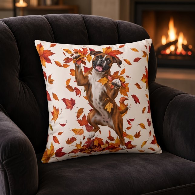 Coussin Chien Boxer Feuilles d'Automne (Créateur téléchargé)