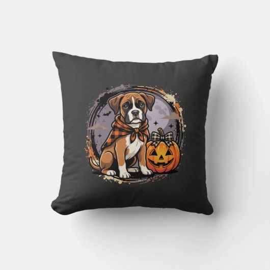 Coussin Chien Boxer Halloween Citrouille Sublimation (Recto)