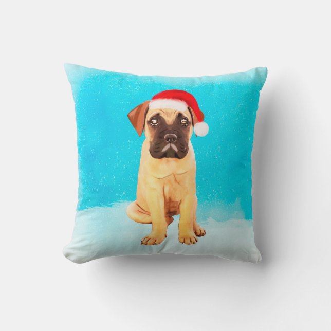 Coussin Chien Bullmastiff En Fête De Noël De Neige (Recto)