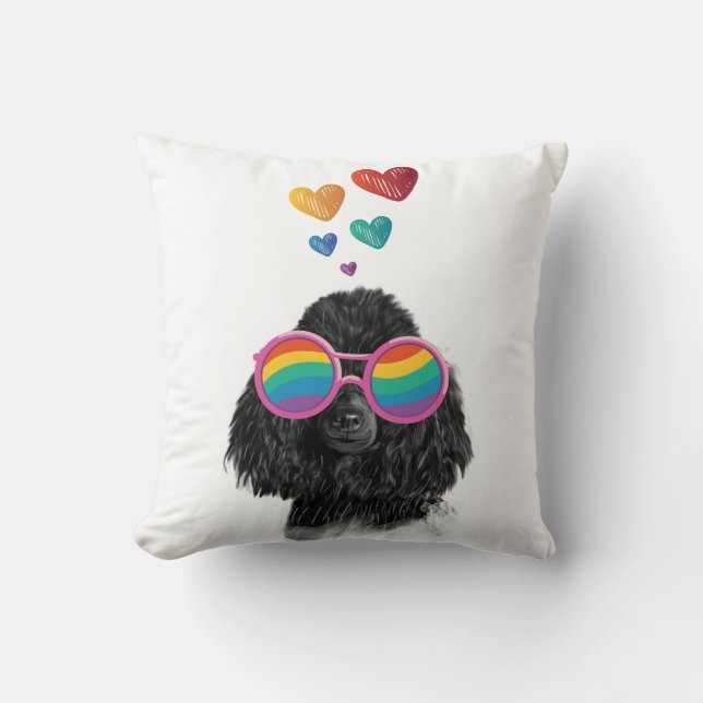 Coussin Chien Caniche avec la Saint-Valentin coeurs (Recto)