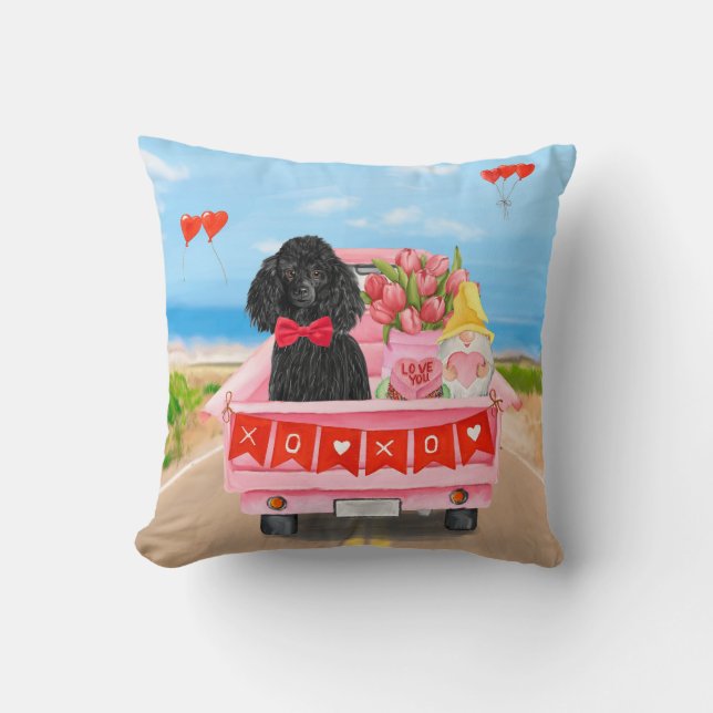 Coussin Chien Caniche Camion de la Saint-Valentin Cœurs (Recto)