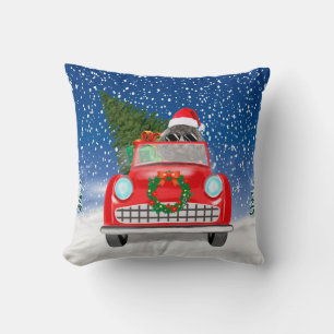 Coussin Chien Caniche Conduisant une Voiture dans la Neige