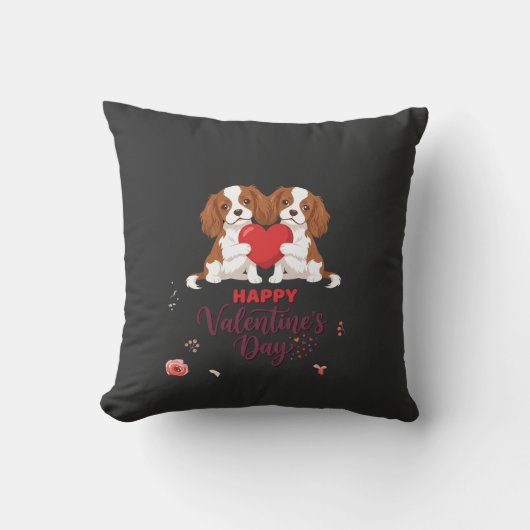 Coussin Chien Cavalier King Fleuris Joyeuse Saint-Valentin (Recto)