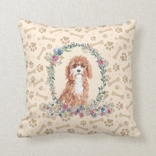 Coussin Chien Cavapoo Empreinte de patte & Cute Florale