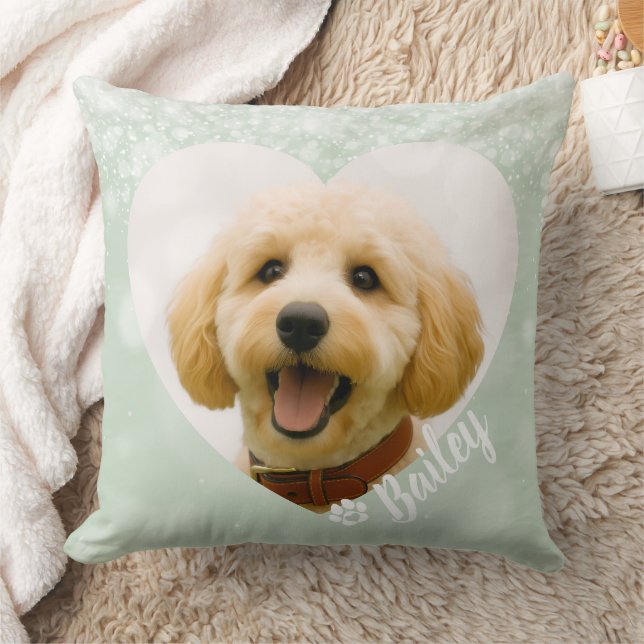 Coussin Chien Chien Chat Photo Personnalisée Mémorial Vert (Couverture)