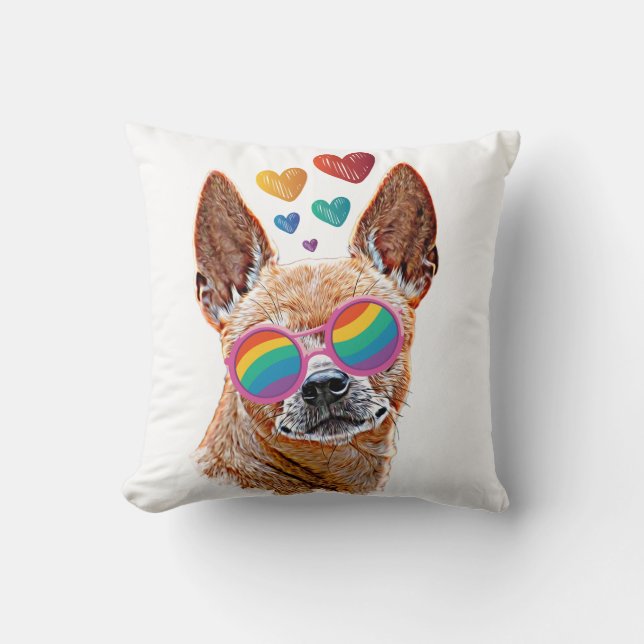 Coussin Chien Chihuahua avec coeurs Saint-Valentin (Recto)