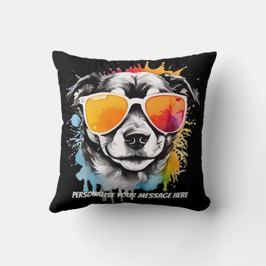 Coussin Chien chiot Cool mignon avec lunettes de soleil (Verso)
