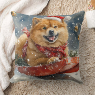 Coussin Chien Chow Chow en Luge Laissez Tomber la Neige No