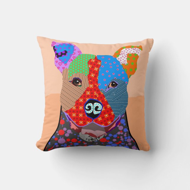 Coussin Chien coloré mignon de Pitbull de patchwork (Recto)