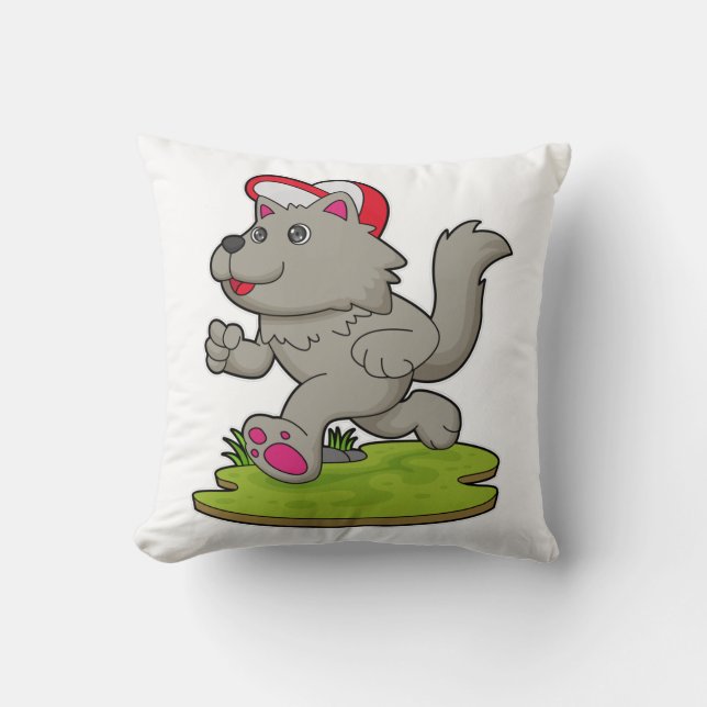 Coussin Chien comme coureur avec Casquette (Recto)
