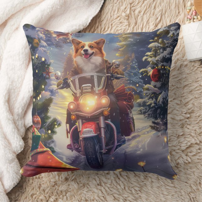 Coussin Chien Corgi à moto Noël (Couverture)