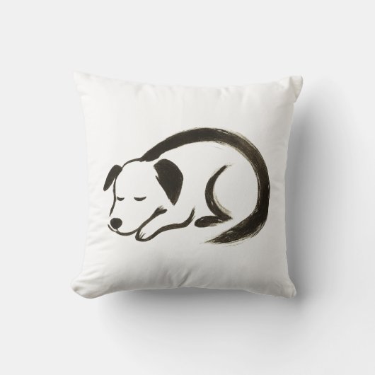 Coussin Chien couché - Brosse d'encre Confort sur (Recto)