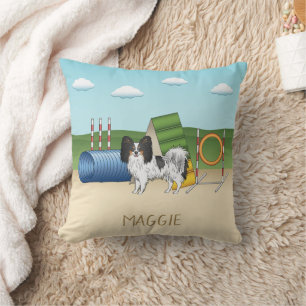 Coussin Chien d'agilité Papillon tricolore avec nom person