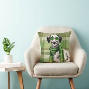 Coussin Chien dalmate en lunettes de soleil et à carreaux