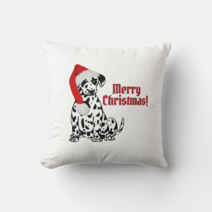 Coussin Chien dalmate Stocker Casquette Joyeux Noël Blanc