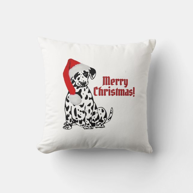 Coussin Chien dalmate Stocker Casquette Joyeux Noël Blanc (Recto)