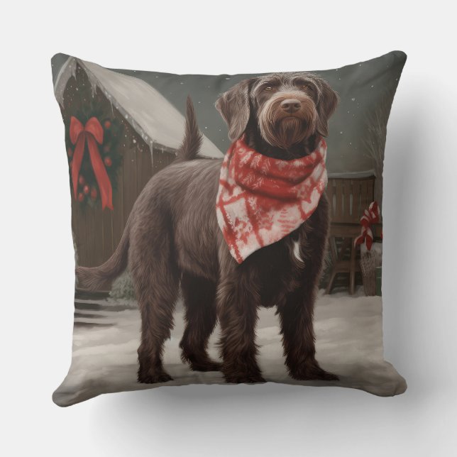Coussin Chien d'arrêt à poil dur dans Noël enneigé (Verso)