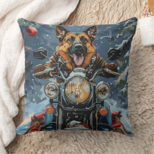 Coussin Chien de berger allemand à moto Noël