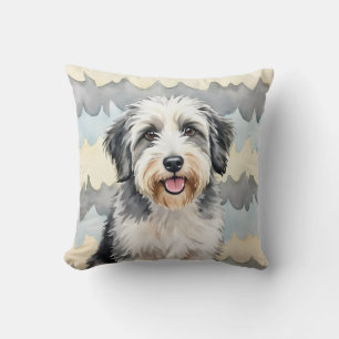 Coussin Chien de berger anglais ancien Art aquarelle textu