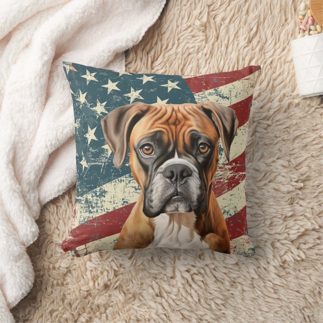 Coussin Chien de boîte à drapeau Grunge USA (Couverture)