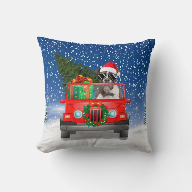 Coussin Chien de boîte avec cadeaux de Noël (Recto)