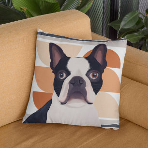Coussin Chien de Boston Terrier - Orange Géométrique
