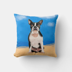 Coussin Chien de Boston Terrier sur la plage