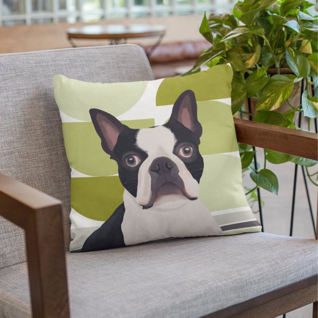 Coussin Chien de Boston Terrier - Vert géométrique (Créateur téléchargé)
