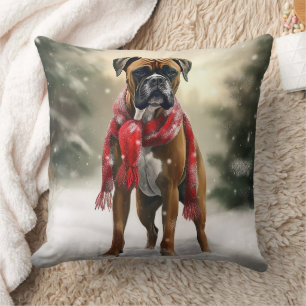 Coussin Chien de boxe en Noël de neige