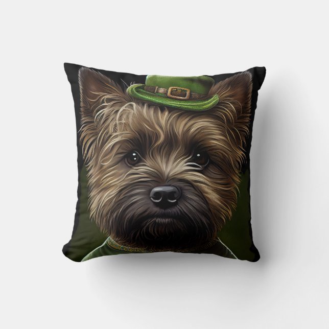 Coussin Chien de Cairn Terrier en Robe de la Saint Patrick (Recto)