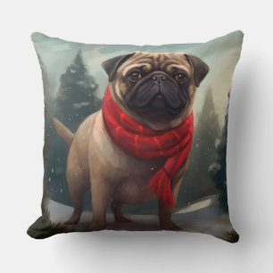 Coussin Chien de carlin en Noël de neige