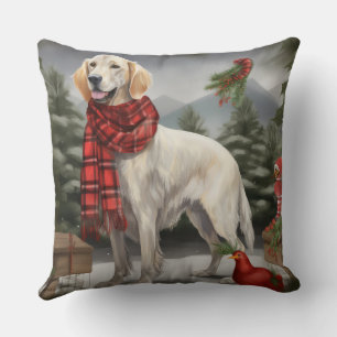 Coussin Chien de coin anglais en Noël de neige