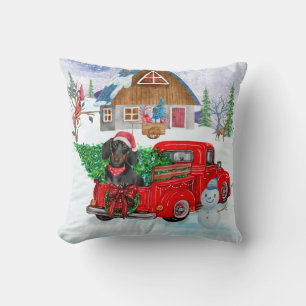 Coussin Chien de Dachshund en livraison de Noël Camion Nei