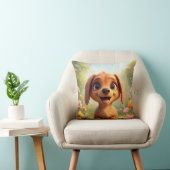 Coussin Chien de dessin animé joyeux dans un champ de fleu (Chaise)