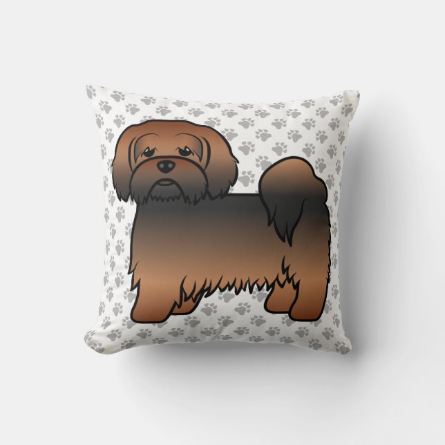 Coussin Chien de dessin animé Lhasa Apso Sable Rouge & Pat (Recto)
